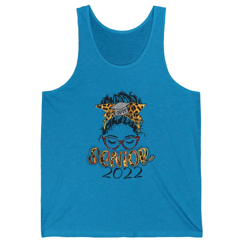 Senior 2022 Leopard Messy Bun Lady 2022 Graduation Gift Unisex Jersey Tank