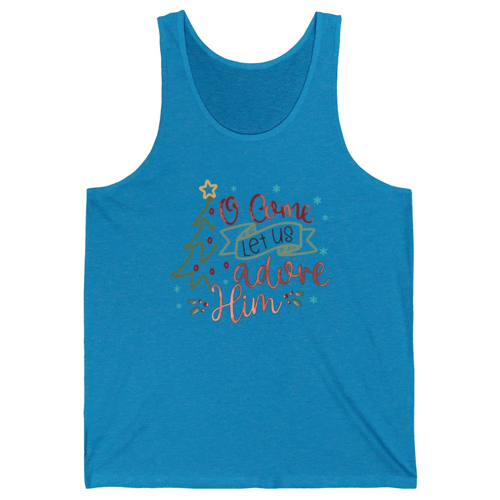 Retro Christmas Tree O Come Let Us Adore Him Christian Jesus Unisex Jersey Tank