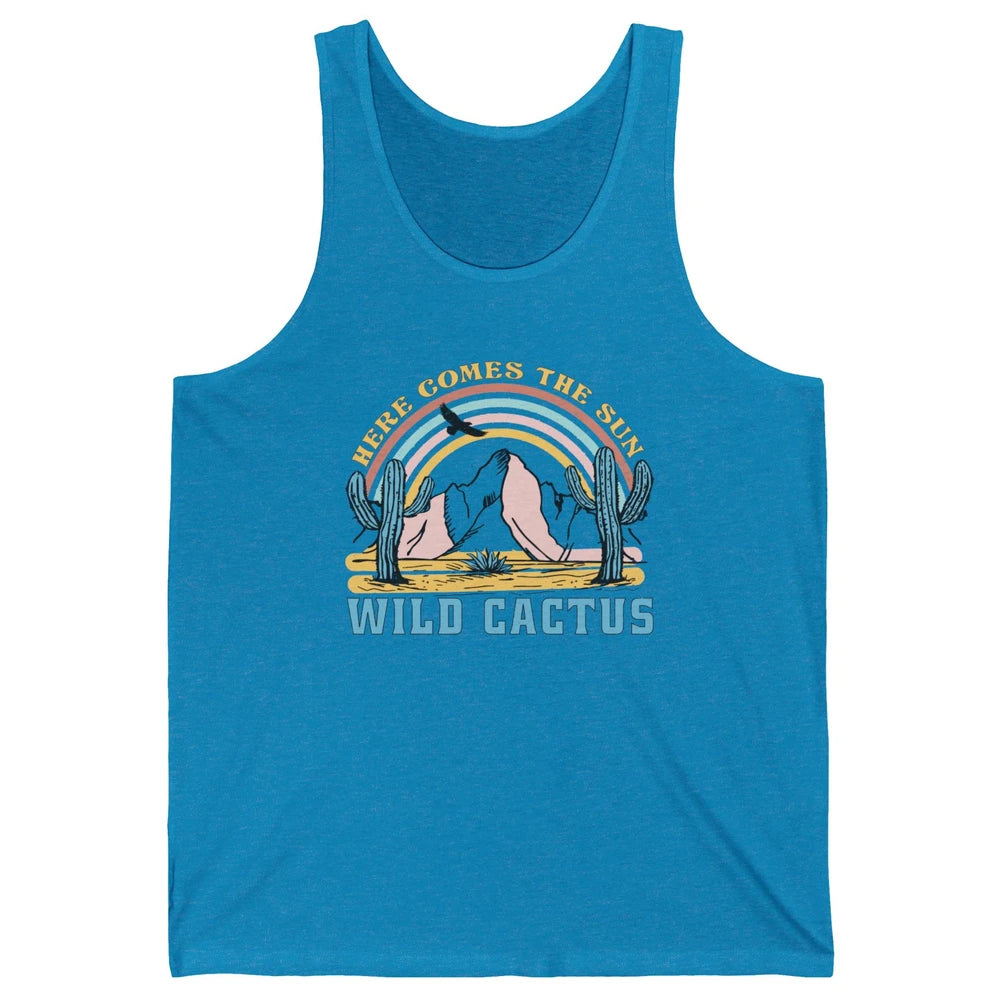 Retro Rainbow Here Come The Sun Wild cactus Desert Western Unisex Jersey Tank