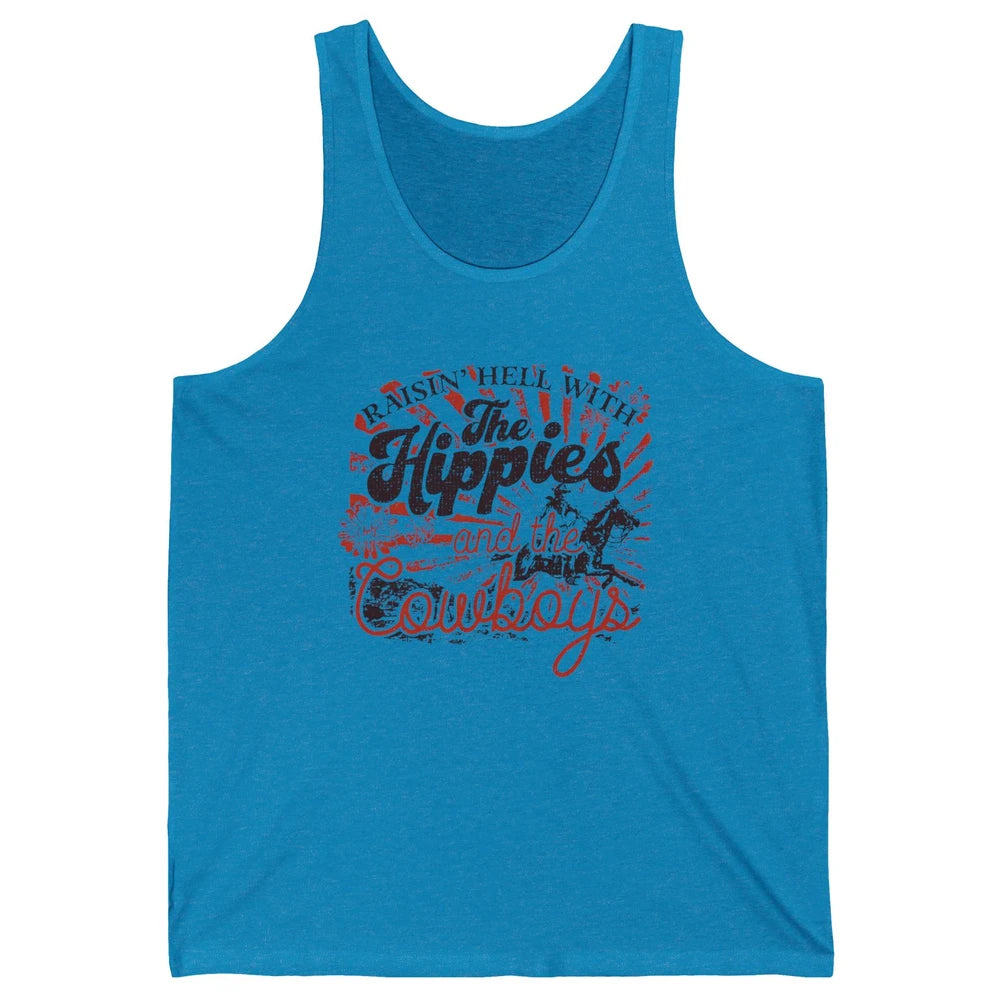 Retro Raisin' Hell With The Hippies And The Cowboys Country Unisex Jersey Tank