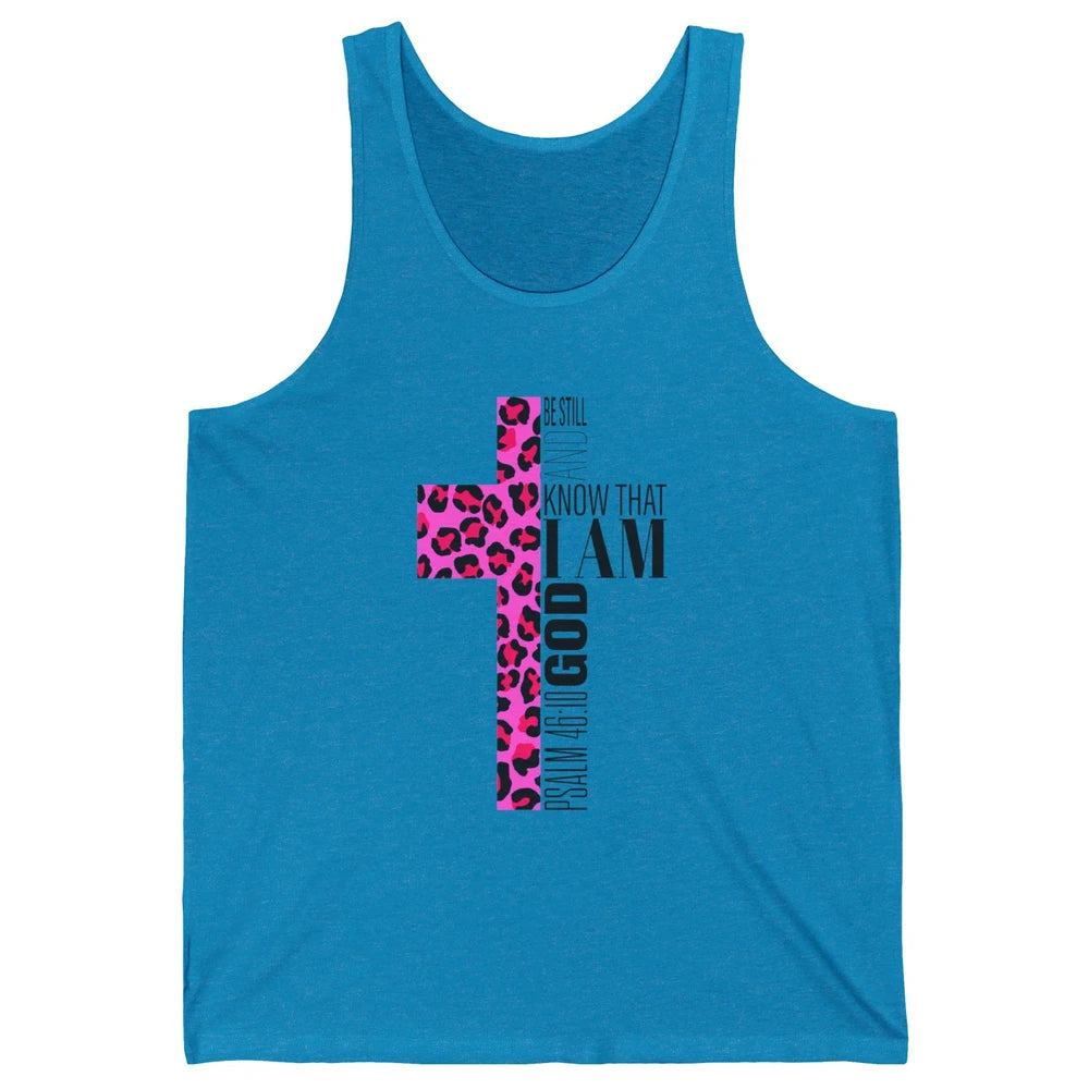 Religious Cute Be Still Bible Christian Pink Cheetah Cross Unisex Jersey Tank