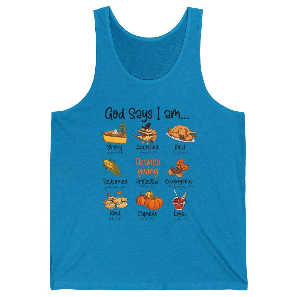 Retro Thanksgiving Turkey God Says I Am Bible Christian Fall Unisex Jersey Tank
