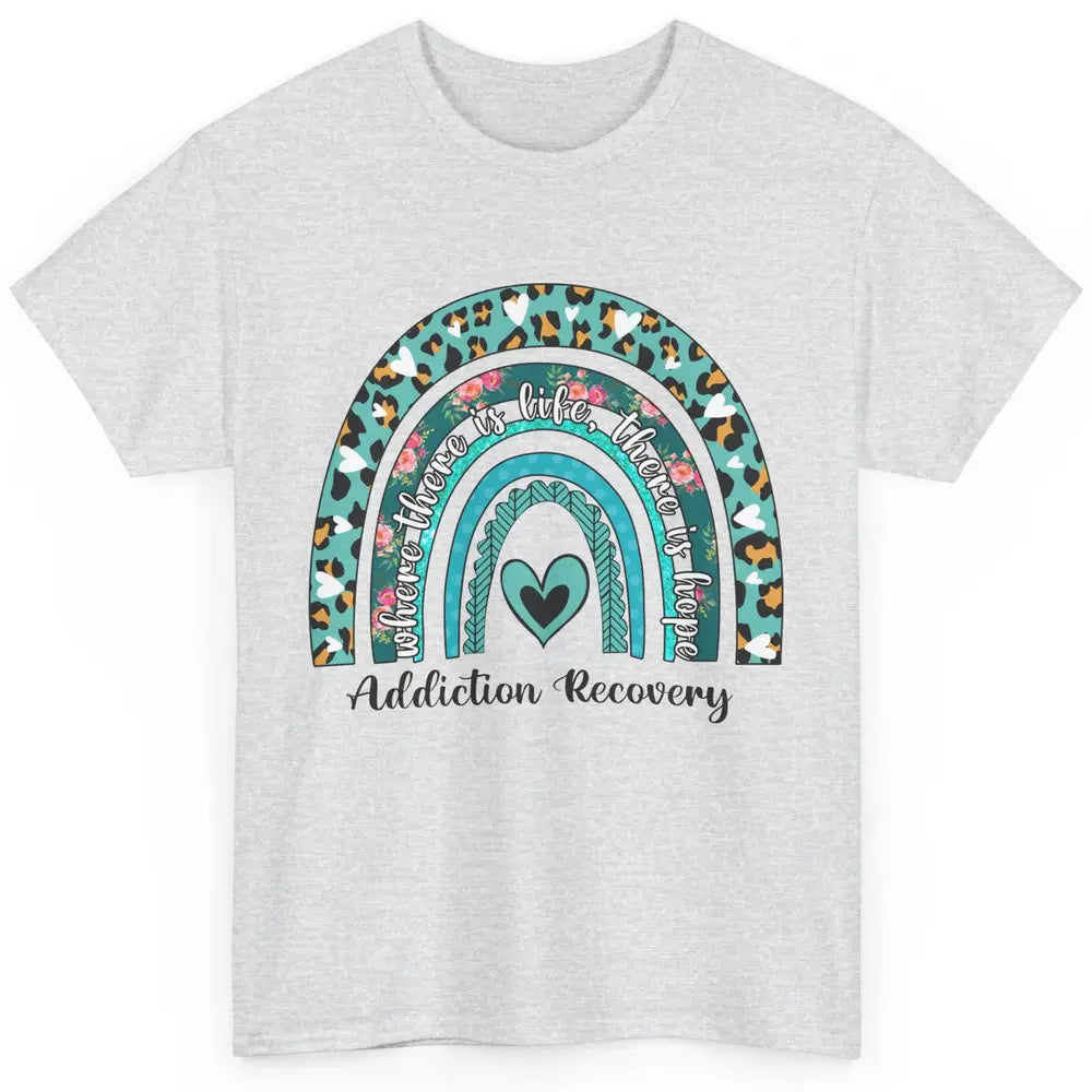 Addiction Recovery Awareness Rainbow Ribbon Blue Leopard Classic Unisex T-Shirt