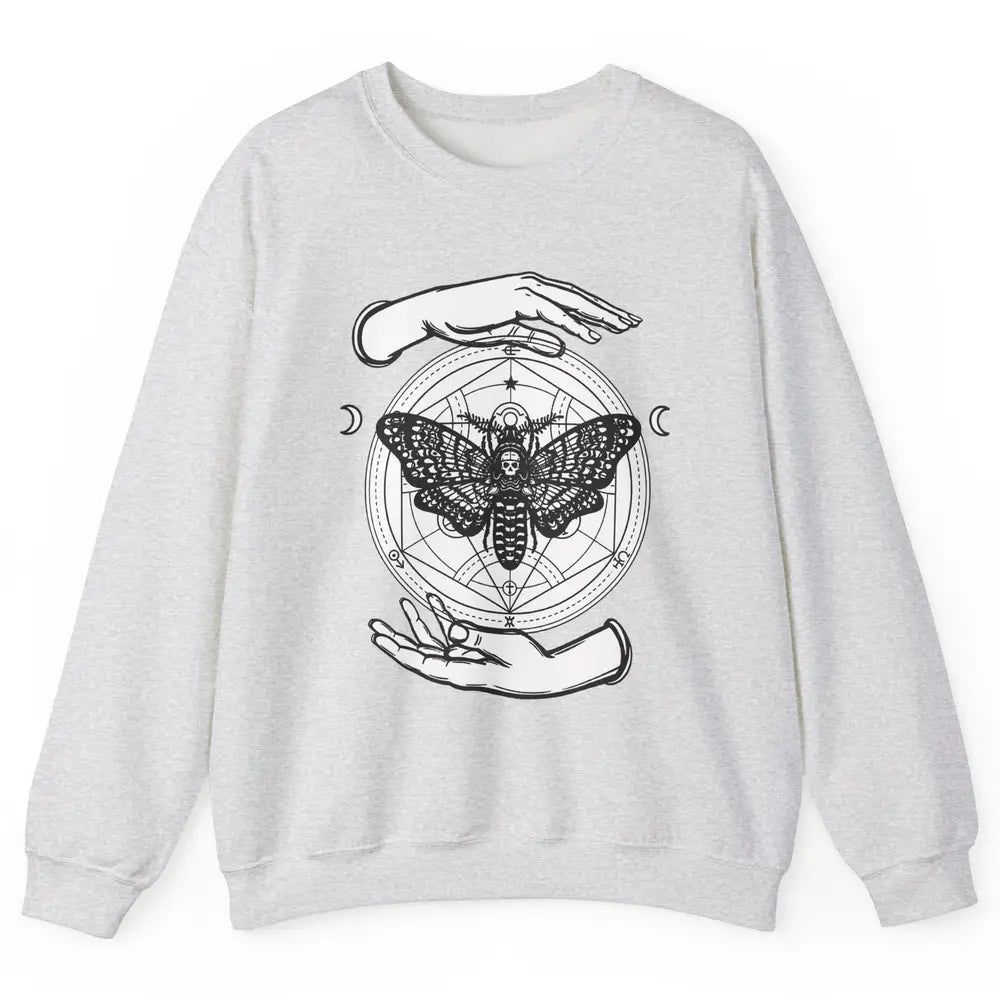 Alchemy Death Moth Occult Magical Moon Witch Hands Gothic Unisex Crewneck Sweatshirt