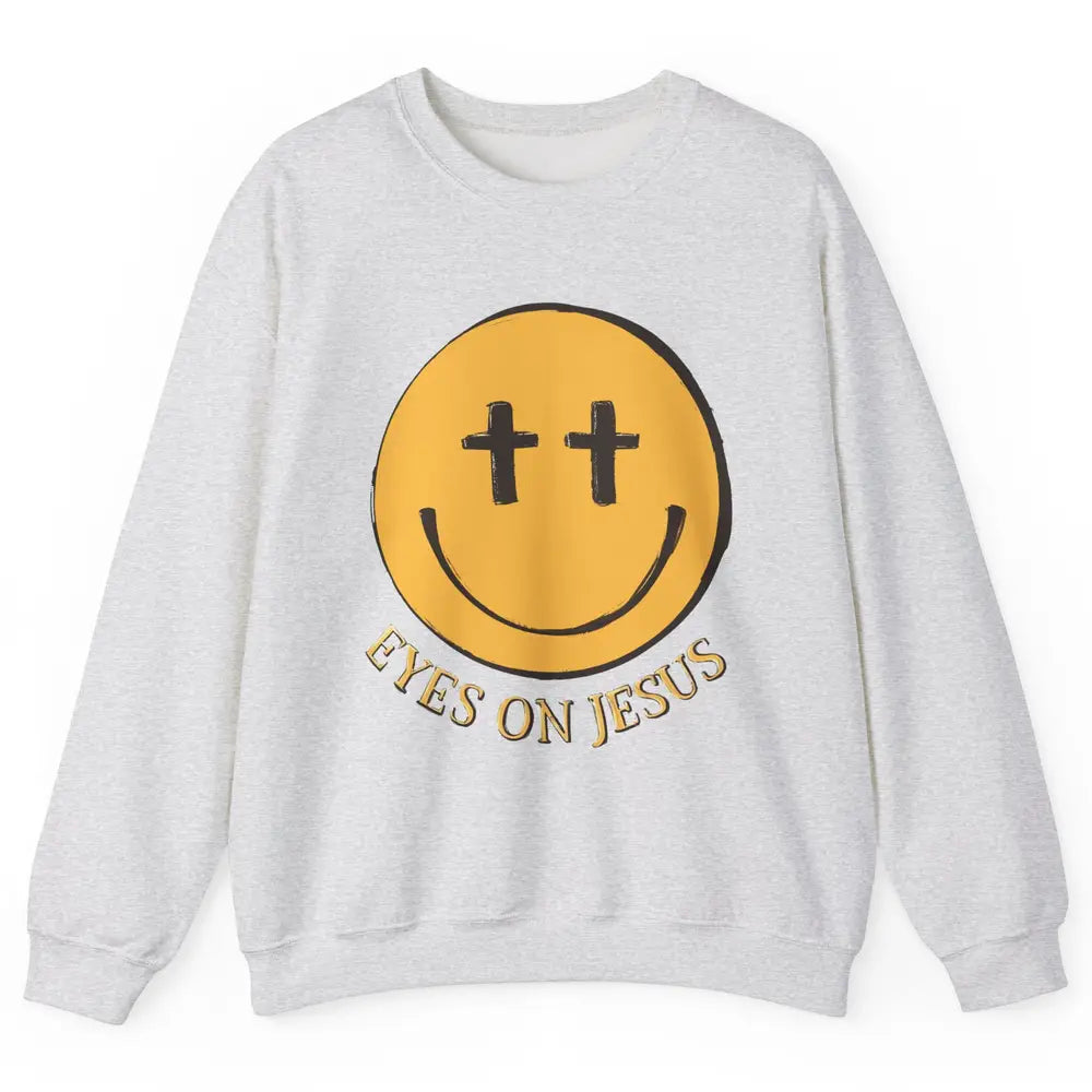 Retro Smiling Face Eyes On Jesus Christian Faith Religious Unisex Crewneck Sweatshirt