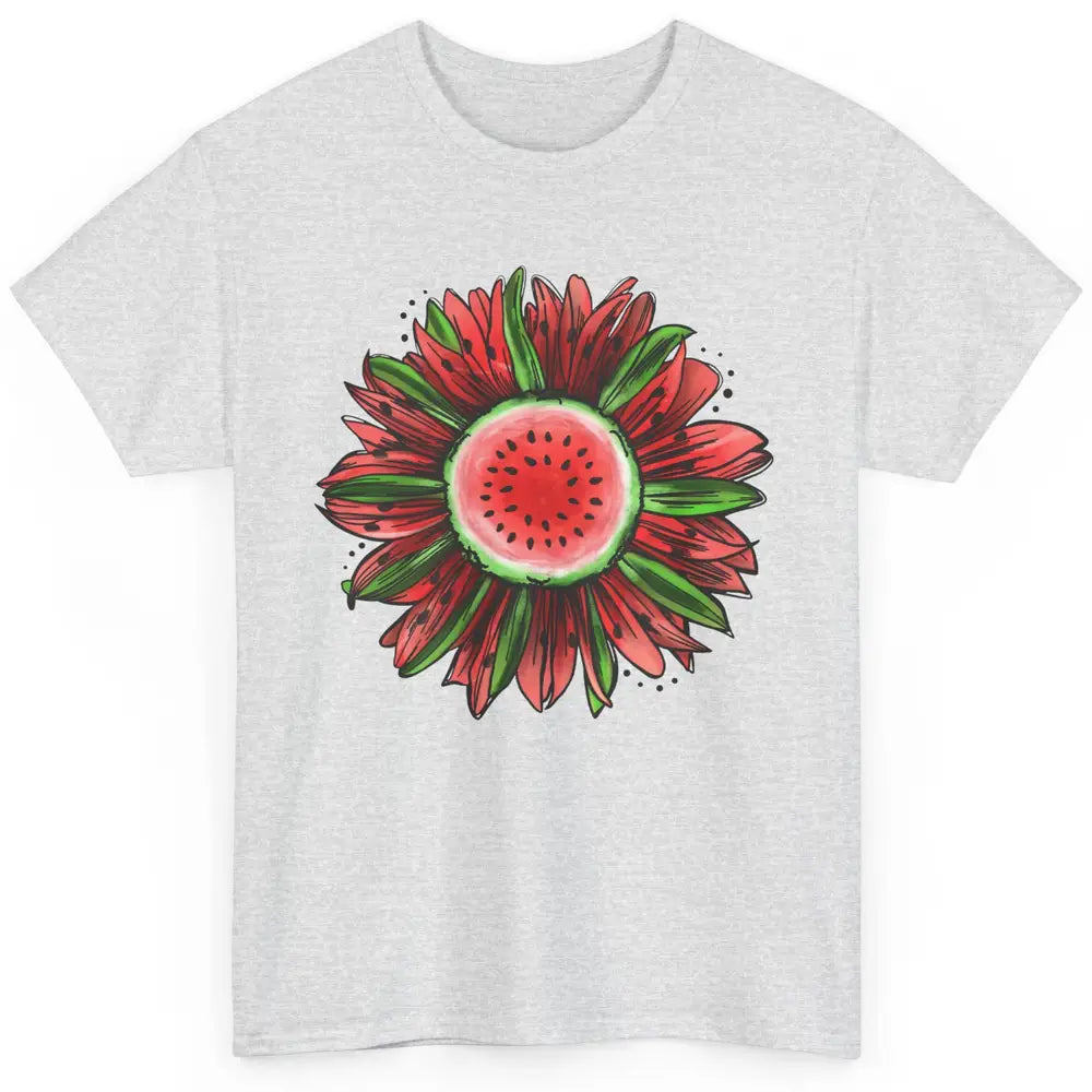 Watermelon Sunflower Summer Peace Love Watermelon Lover Gift Classic Unisex T-Shirt