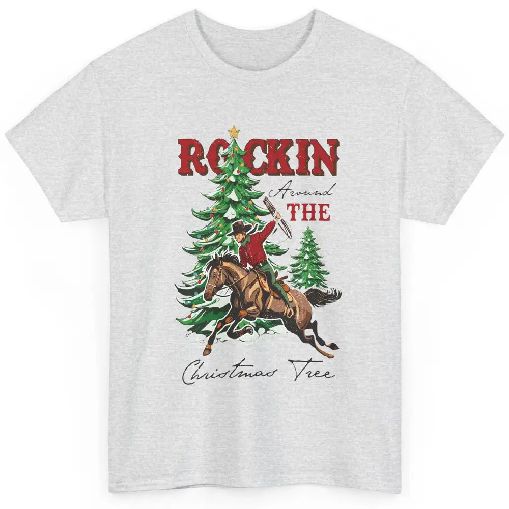 Retro Horsing Cowboy Rocking Around Christmas Tree Western Classic Unisex T-Shirt