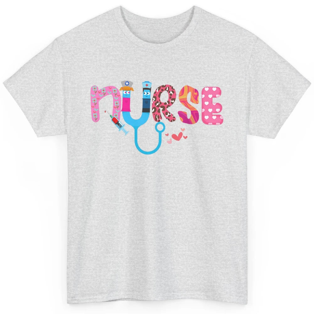 Nurse Happy Valentine's Day Love ER ICU NICU Emergency Nursing Leopard Stethoscope Love Needles Classic Unisex T-Shirt