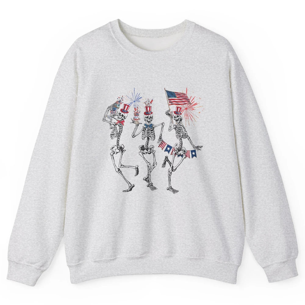 4th July Independence Day Dancing Skeletons America Flag Unisex Crewneck Sweatshirt