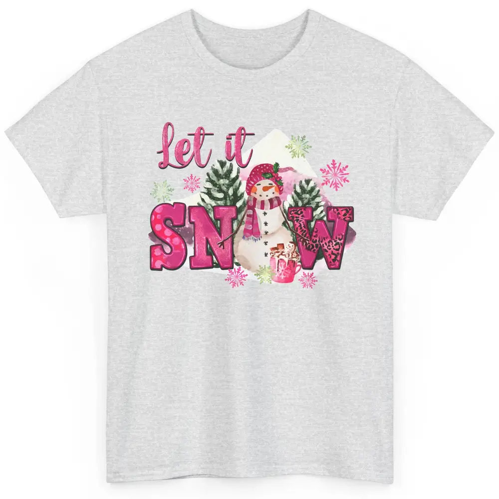 Retro Pink Christmas Snowman Let It Snow Winter Cozy Season Classic Unisex T-Shirt
