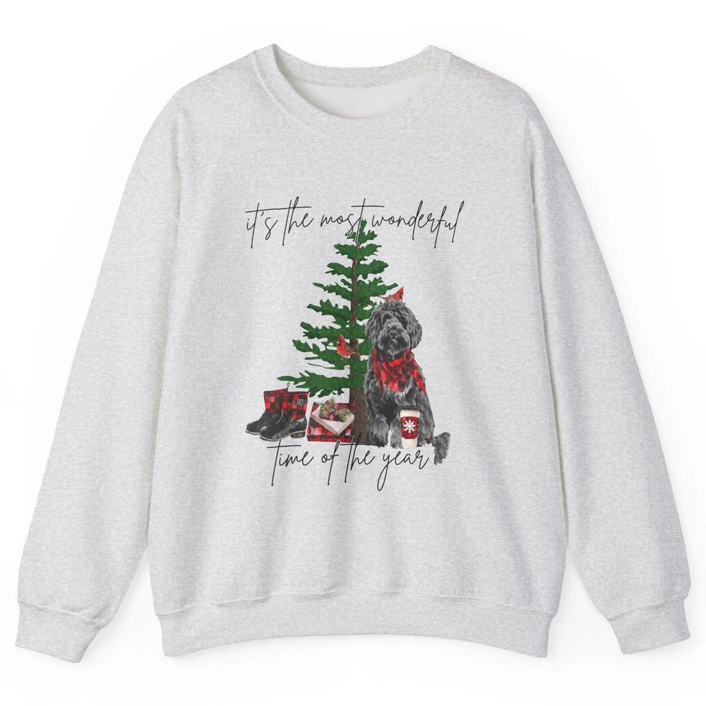 Black Golden Labradoodle Christmas Tree Most Wonderful Time Unisex Crewneck Sweatshirt