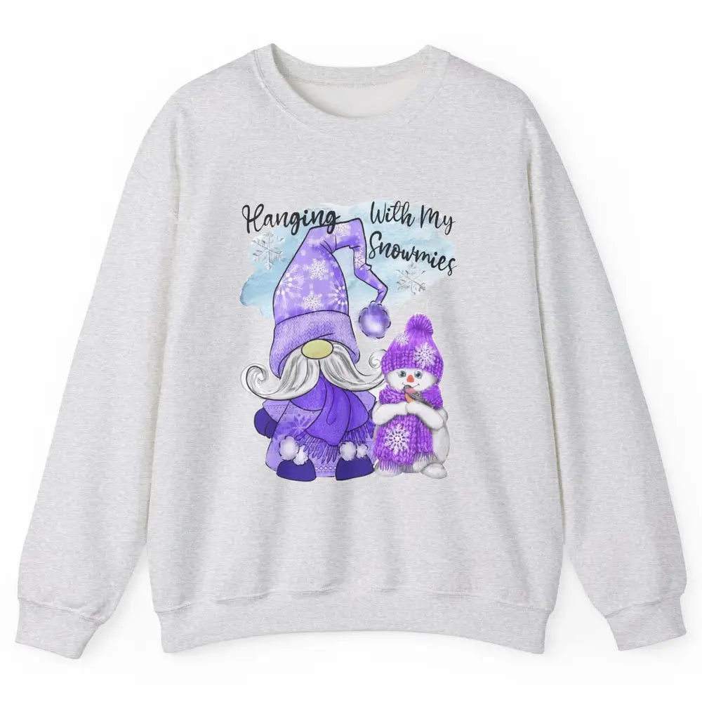 Retro Christmas Snowman And Gnome Hanging With My Snowmies Unisex Crewneck Sweatshirt