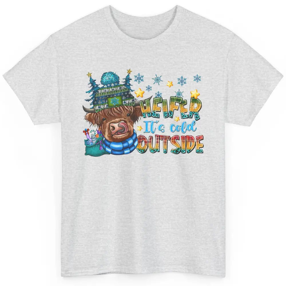 Retro Christmas Highland Cow Heifer It's Cold Outside Winter Classic Unisex T-Shirt