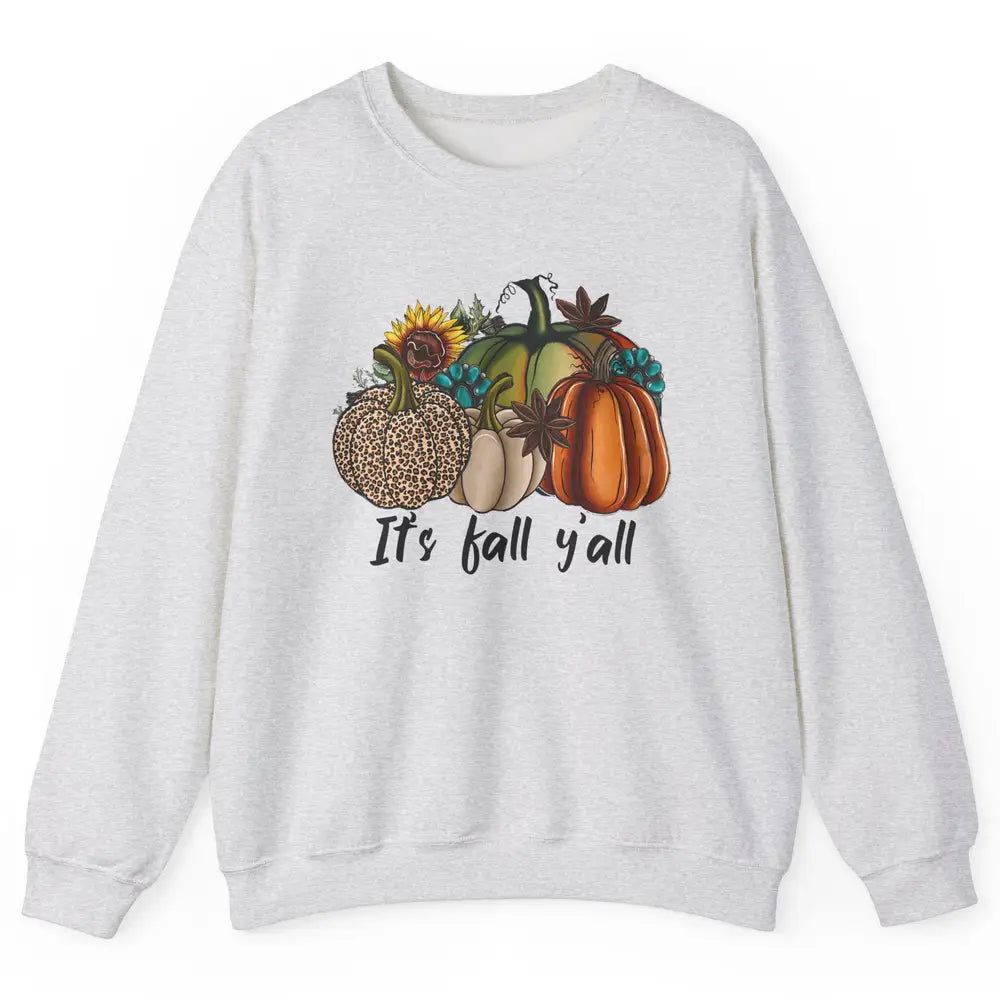 Leopard Pumpkin It's Fall Yall Fall Leaves Western Autumn Unisex Crewneck Sweatshirt