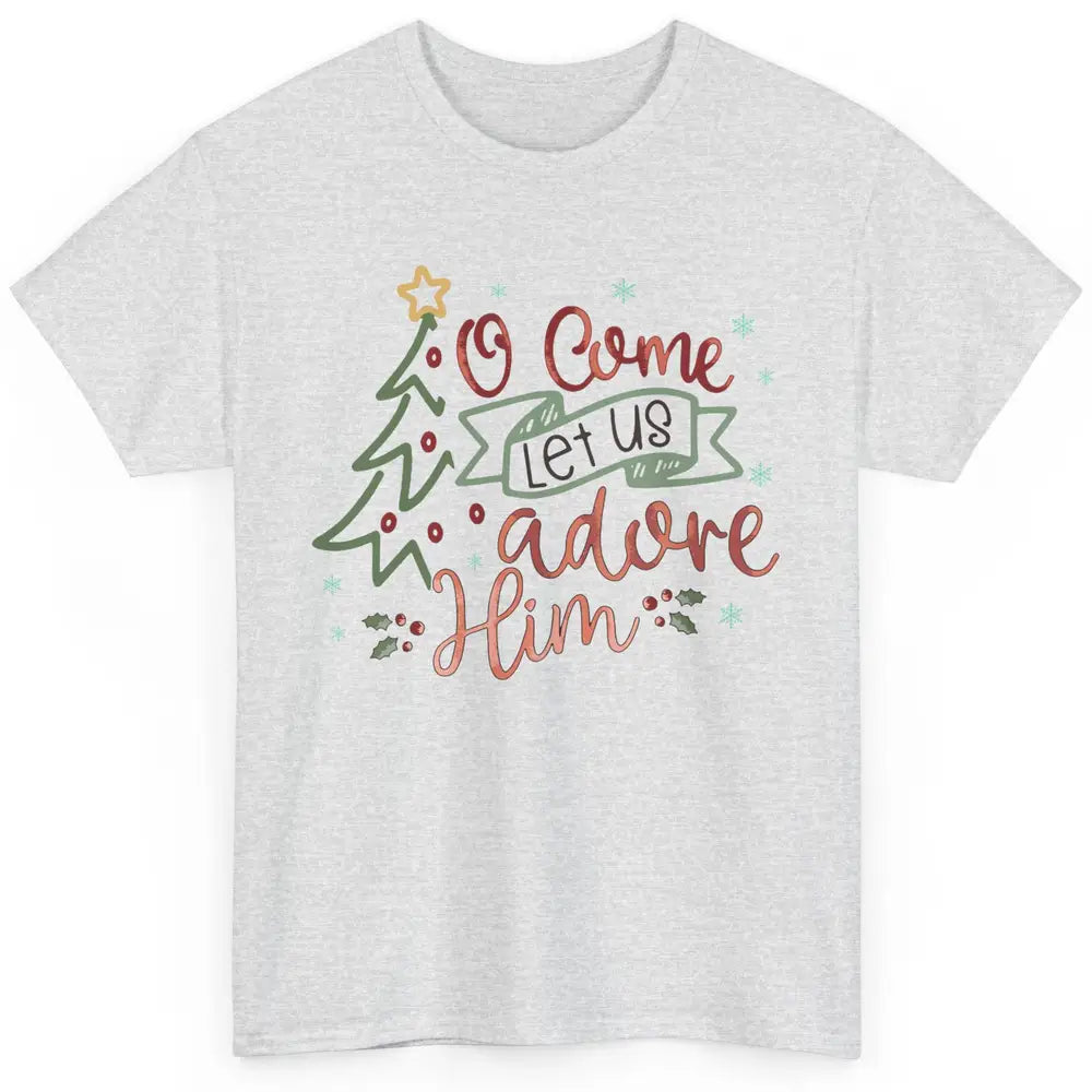 Retro Christmas Tree O Come Let Us Adore Him Christian Jesus Classic Unisex T-Shirt