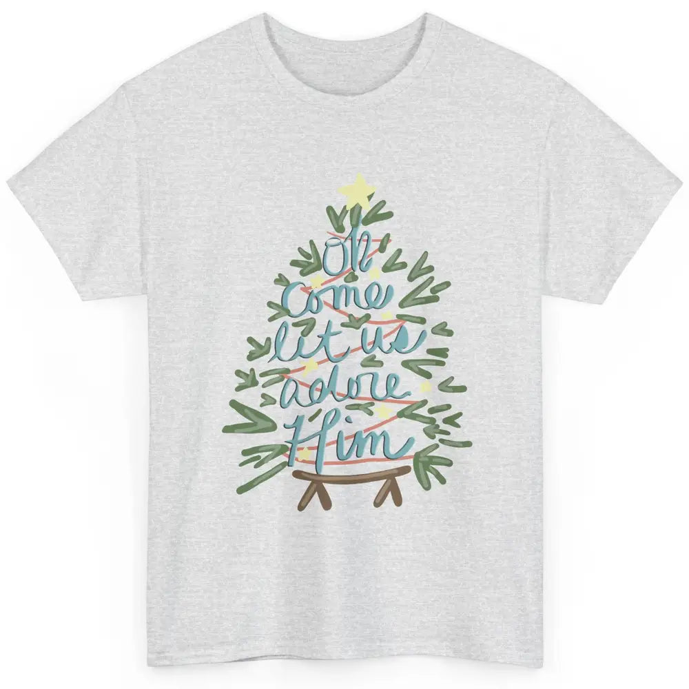 Retro Christmas Tree Oh Come Let Us Adore Him Groovy Xmas Classic Unisex T-Shirt