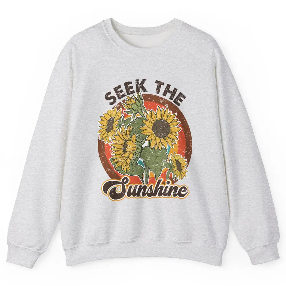 Retro Rainbow Sunflower Seek The Sunshine Peace Hippie Girl Unisex Crewneck Sweatshirt