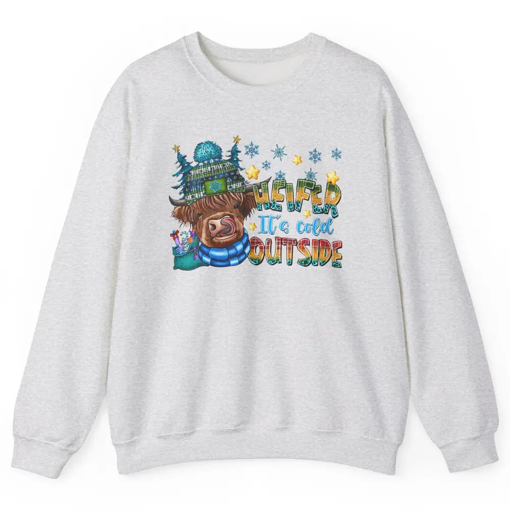 Retro Christmas Highland Cow Heifer It's Cold Outside Winter Unisex Crewneck Sweatshirt