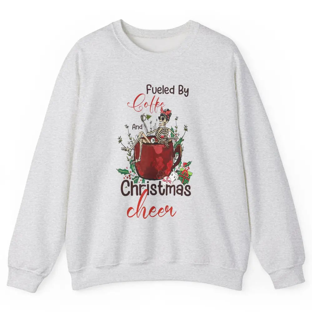 Merry Christmas Skeleton Drink Fueled By Coffee Xmas Latte Unisex Crewneck Sweatshirt