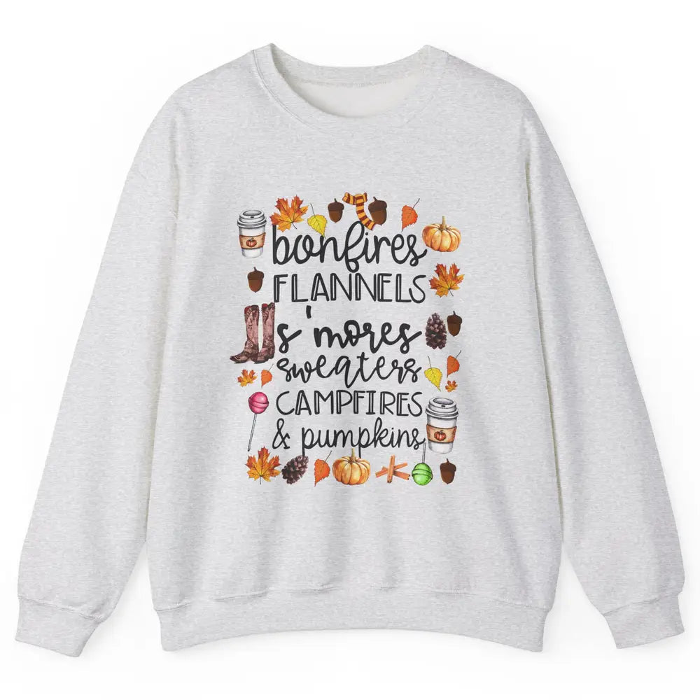Fall Stuff Pumpkins Falling Leaves Campfire Halloween Autumn Unisex Crewneck Sweatshirt