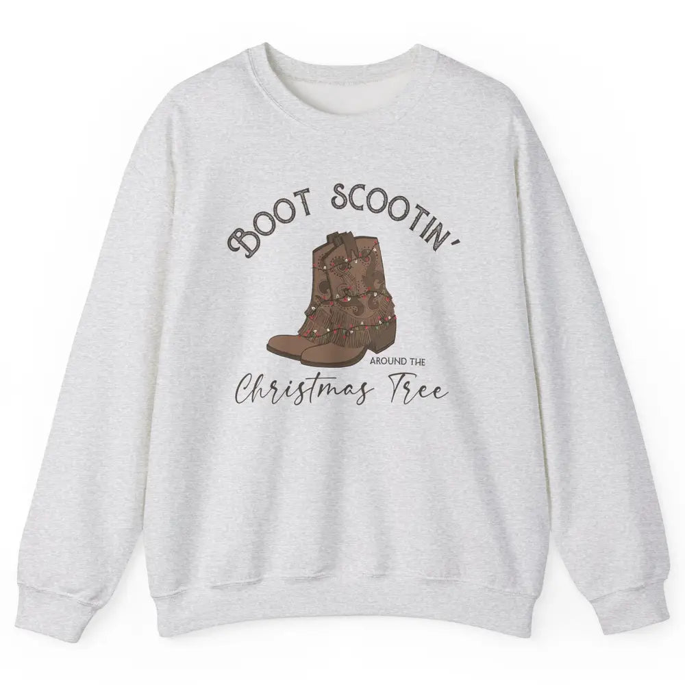 Retro Cowboy Boots Scootin' Around Christmas Tree Western Unisex Crewneck Sweatshirt