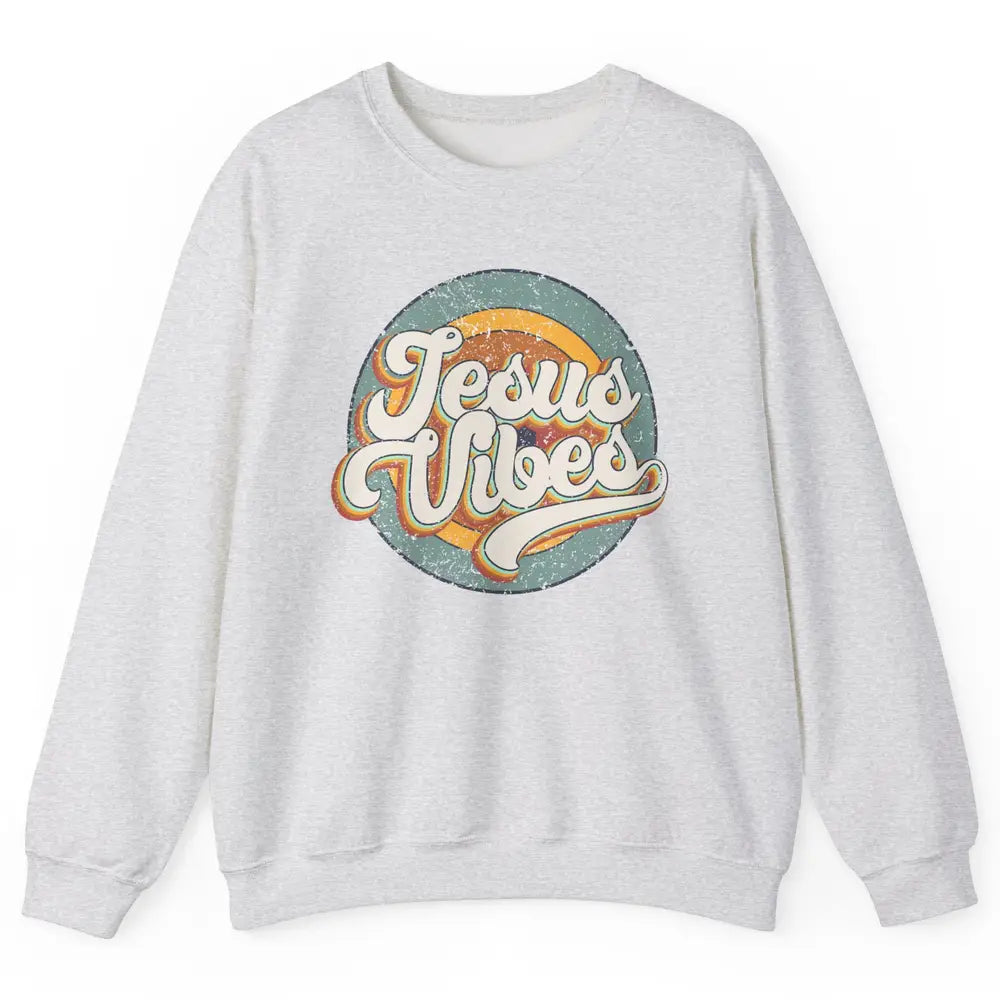 Retro Rainbow Jesus Vibes Bible Verse Christian Religious Unisex Crewneck Sweatshirt
