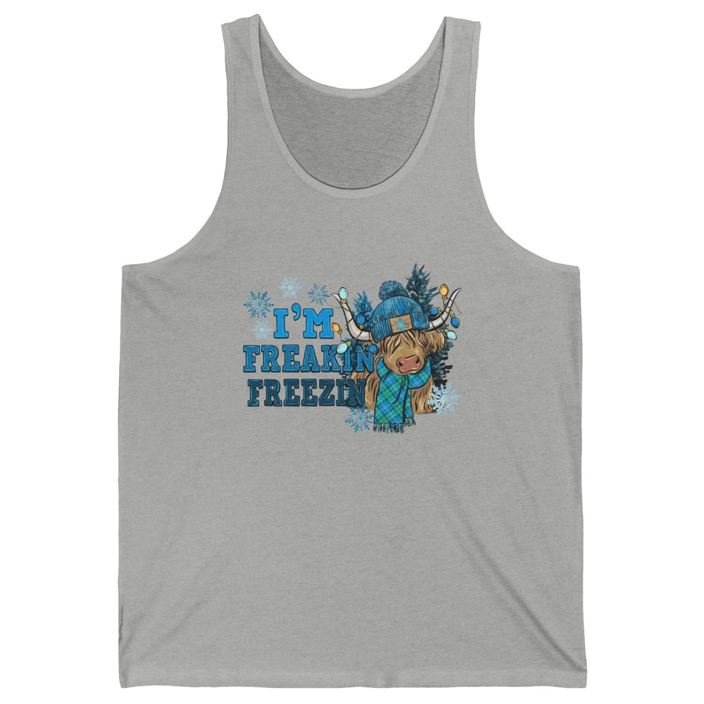 Funny Christmas Highland Cow I'm Freaking Freezing Western Unisex Jersey Tank