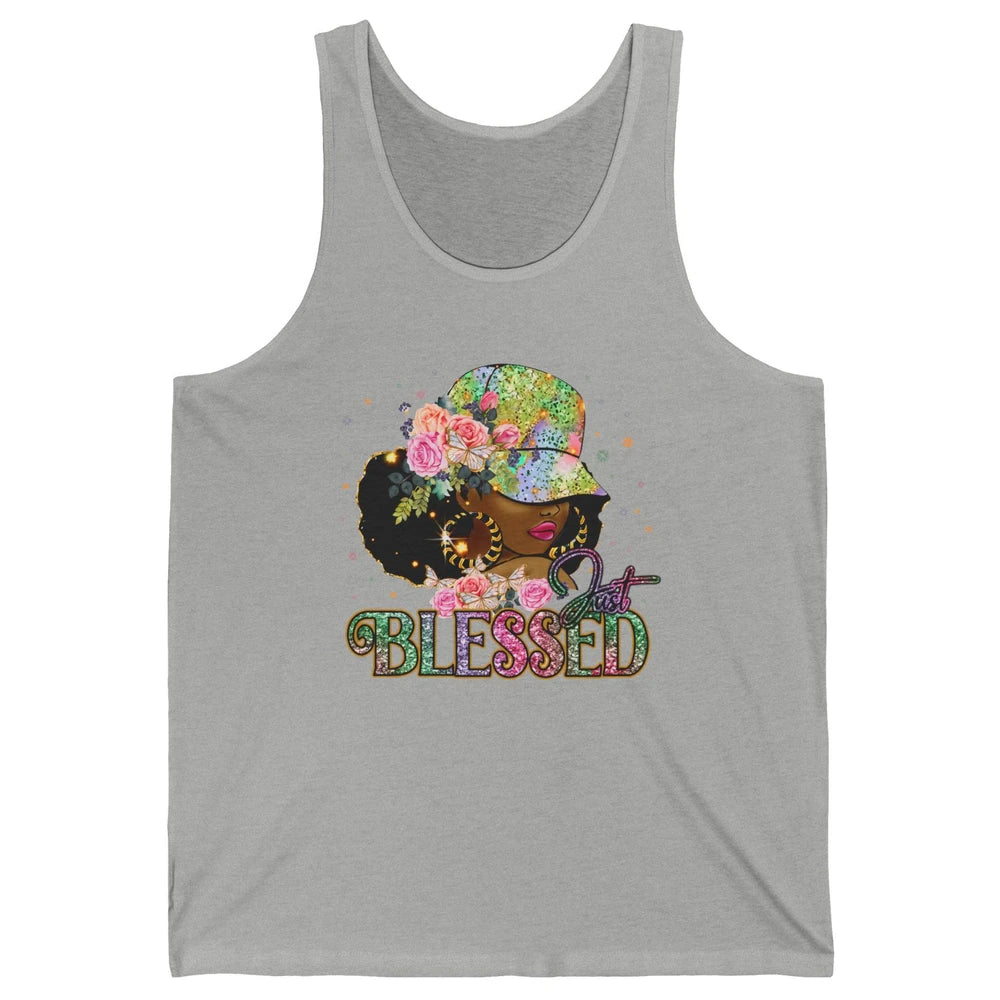 Floral Afro Black Girl Just Blessed Christian Afro American Unisex Jersey Tank