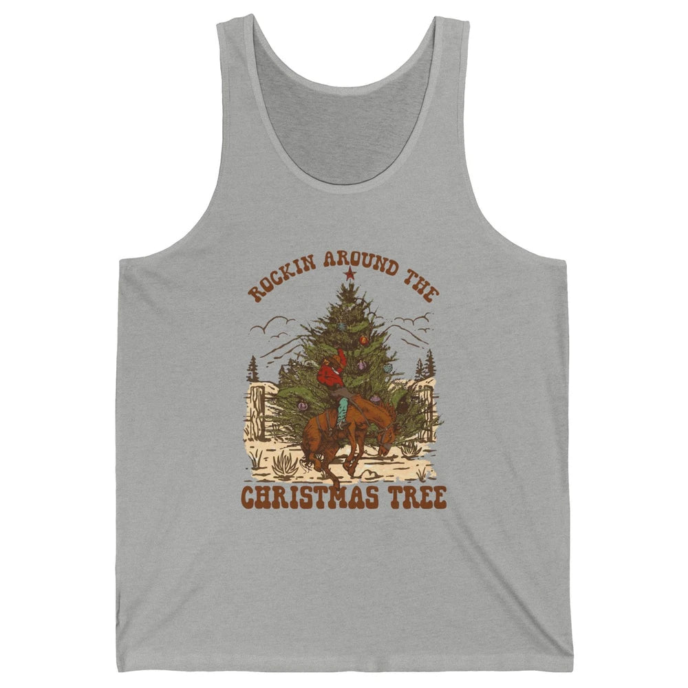 Funny Cowboy Horsing Rocking Around Christmas Tree Western Unisex Jersey Tank