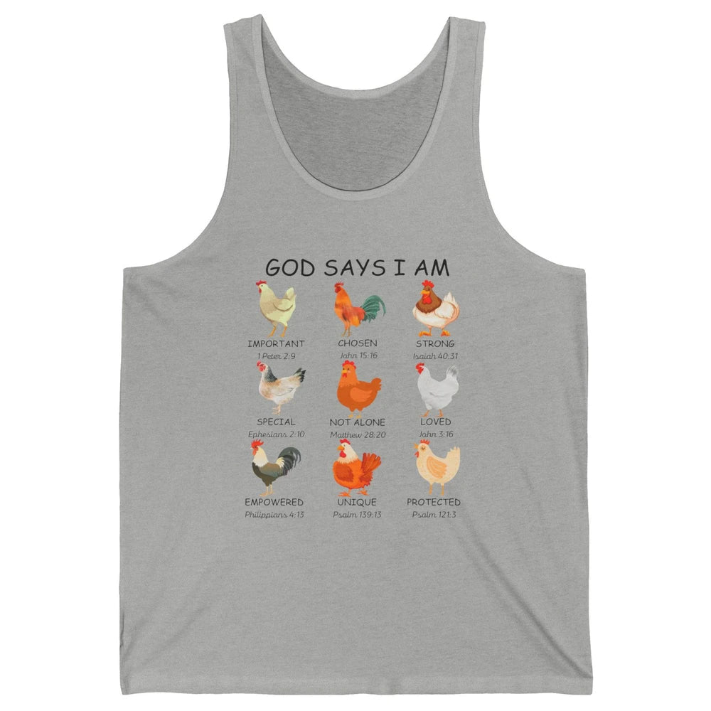 God Says I Am Chicken Christian Bible Funny Farm Chicken Unisex Jersey Tank