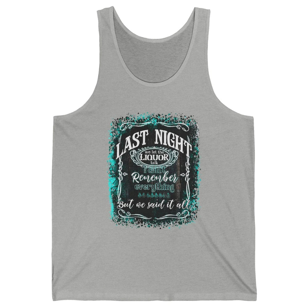 Retro Desert Cow Skull Last Night We Let Liquor Talk Western Unisex Jersey Tank