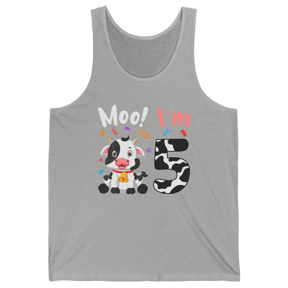 5th Birthday Moo Im 5 Cow Farm Animal Barnyard Family Party Unisex Jersey Tank