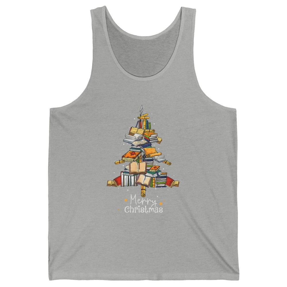 Merry Christmas Tree Reading Books Librarian Xmas Lighting Unisex Jersey Tank