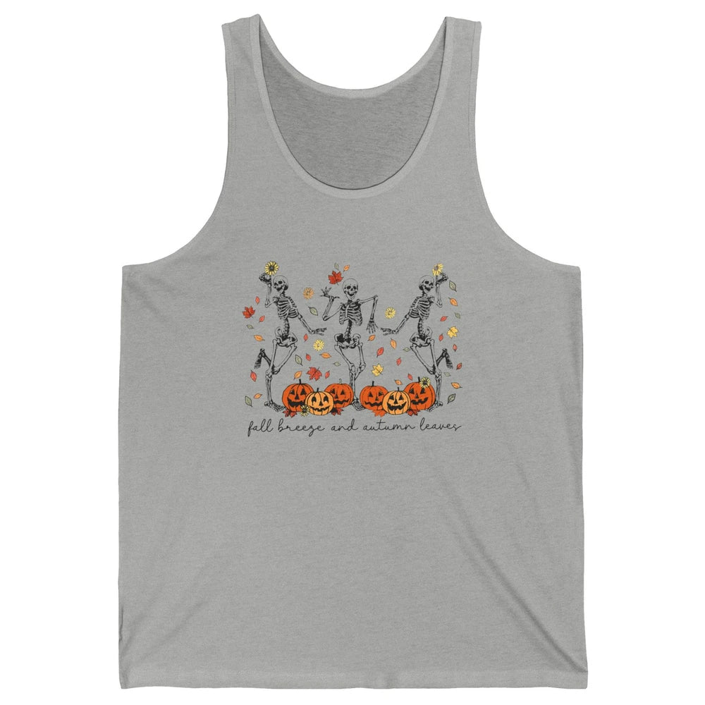 Retro Pumpkin Dancing Skeleton Fall Breeze And Autumn Leaves Unisex Jersey Tank