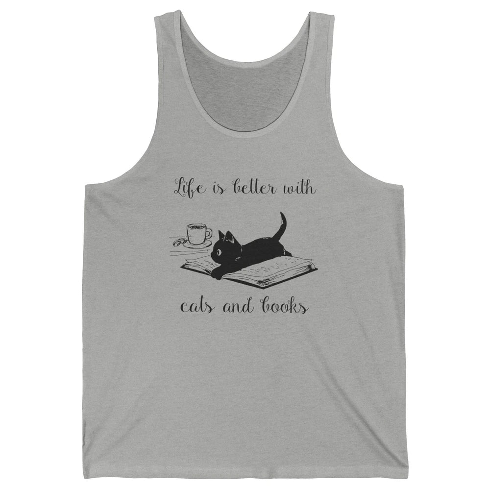Retro Life Is Better With Cats And Books Reading Lovers Unisex Jersey Tank