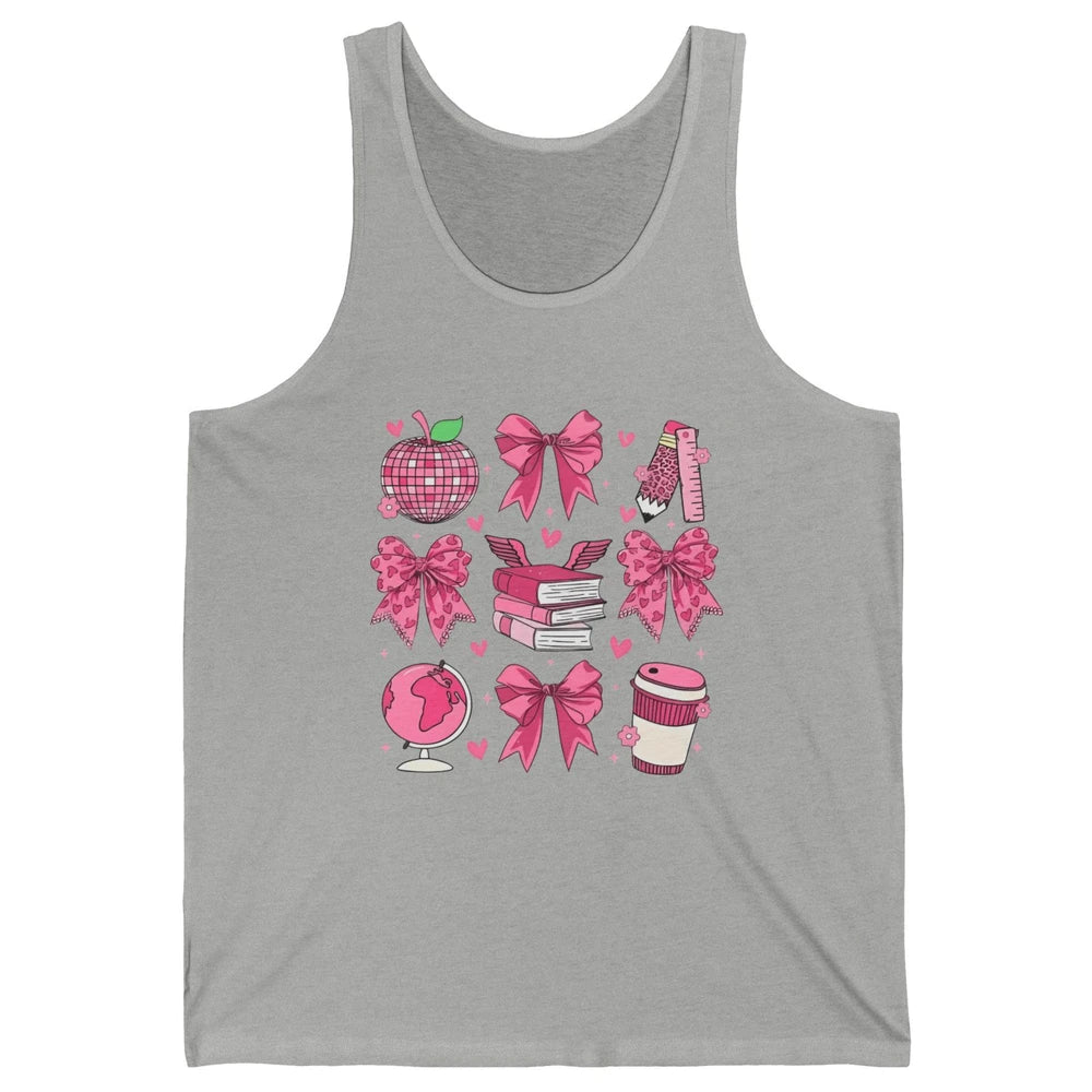 Cute Set Of Bows Coquette Coffee Apple Pink Valentine's Day Love Leopard Heart Back To School Latte Book Teacher Students Unisex Jersey Tank