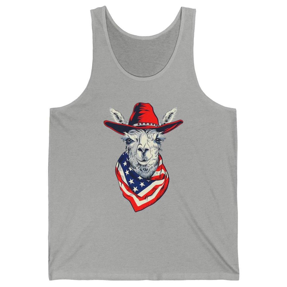 Funny Alpaca Cowboy Western Country Llama Rodeo USA Flag Retro Howdy Unisex Jersey Tank