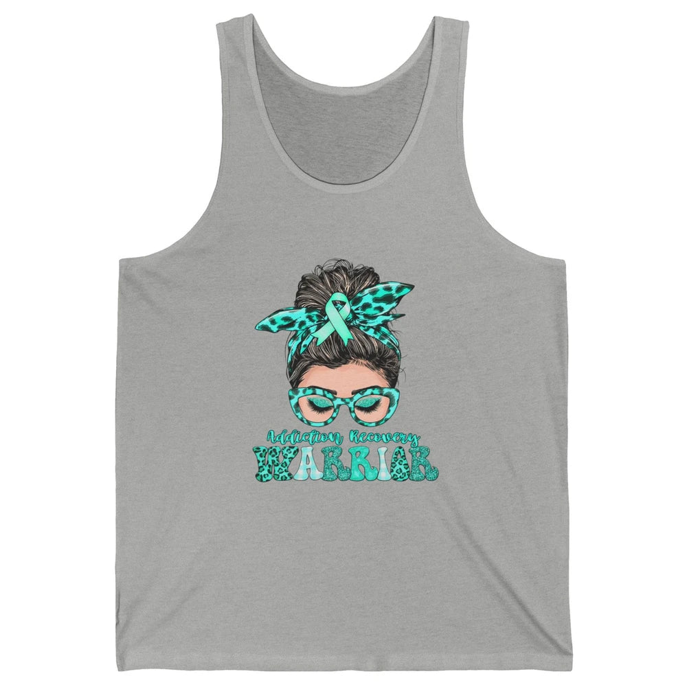 Addiction Recovery Awareness Warrior Leopard Messy Hair Bun Unisex Jersey Tank