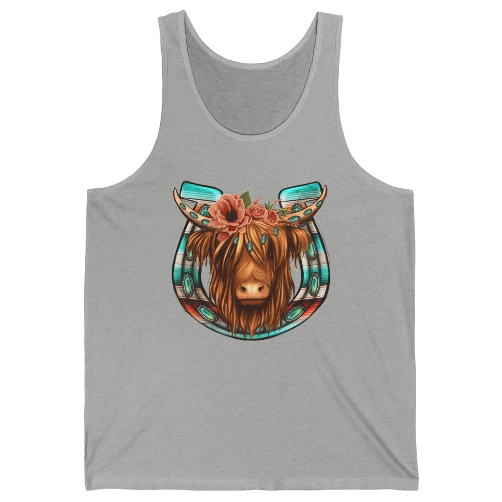 Floral Highland Cow Heifer Horseshoe Western Country Cowboy Unisex Jersey Tank