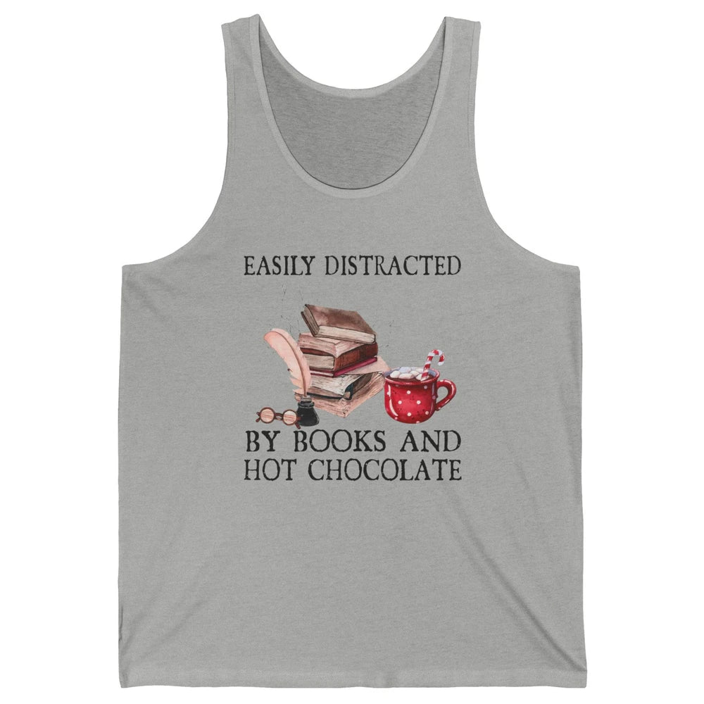 Retro Easily Distracted By Books And Hot Chocolate Christmas Unisex Jersey Tank