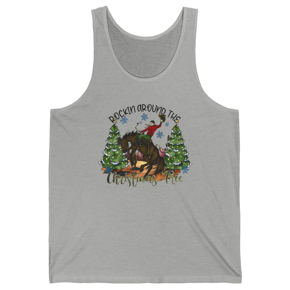 Funny Cowboy Horsing Rocking Around Christmas Tree Western Unisex Jersey Tank