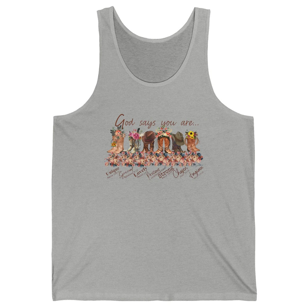 Retro Western Cowgirl Boots God Say You Are Cowboy Christian Unisex Jersey Tank