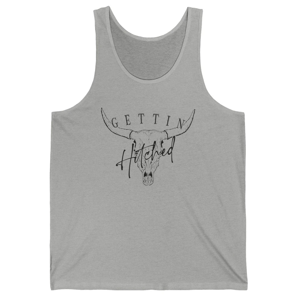 Getting Hitched Rowdy Cow Skull Western Bachelorette Bride Unisex Jersey Tank