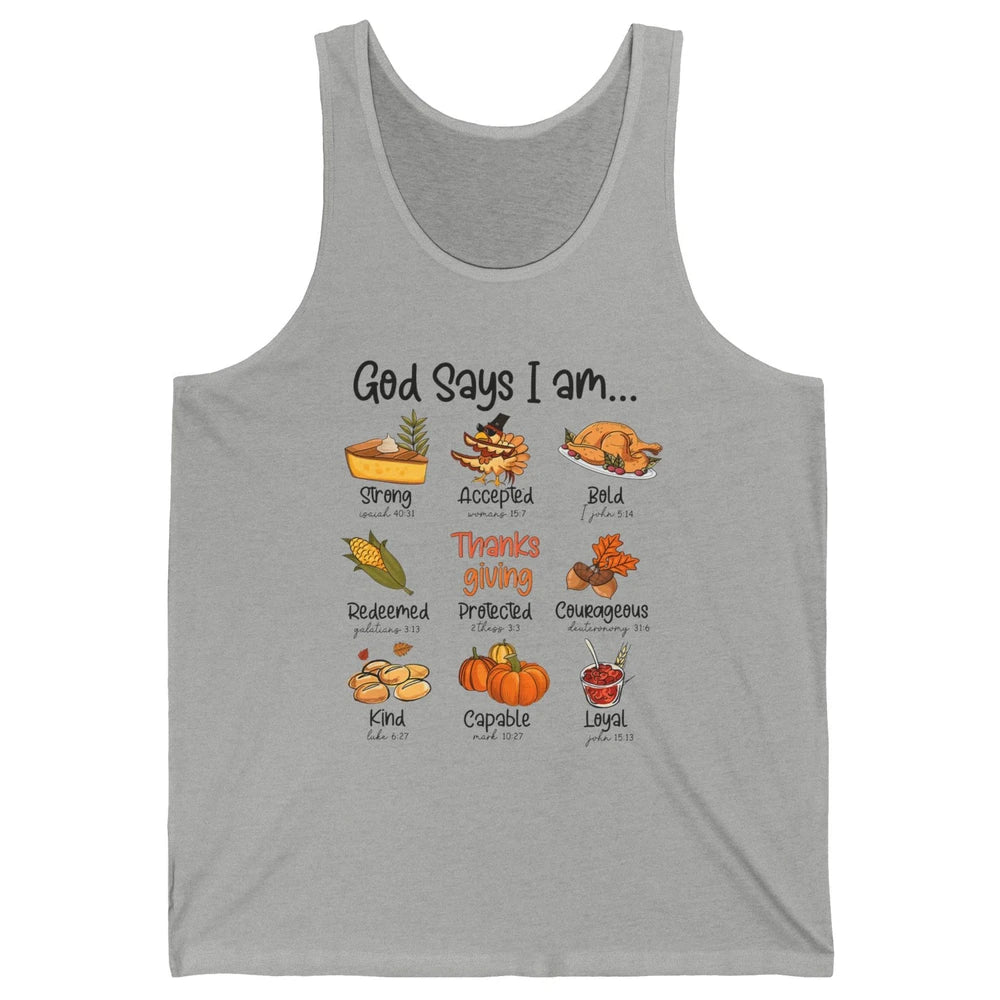 Retro Thanksgiving Turkey God Says I Am Bible Christian Fall Unisex Jersey Tank