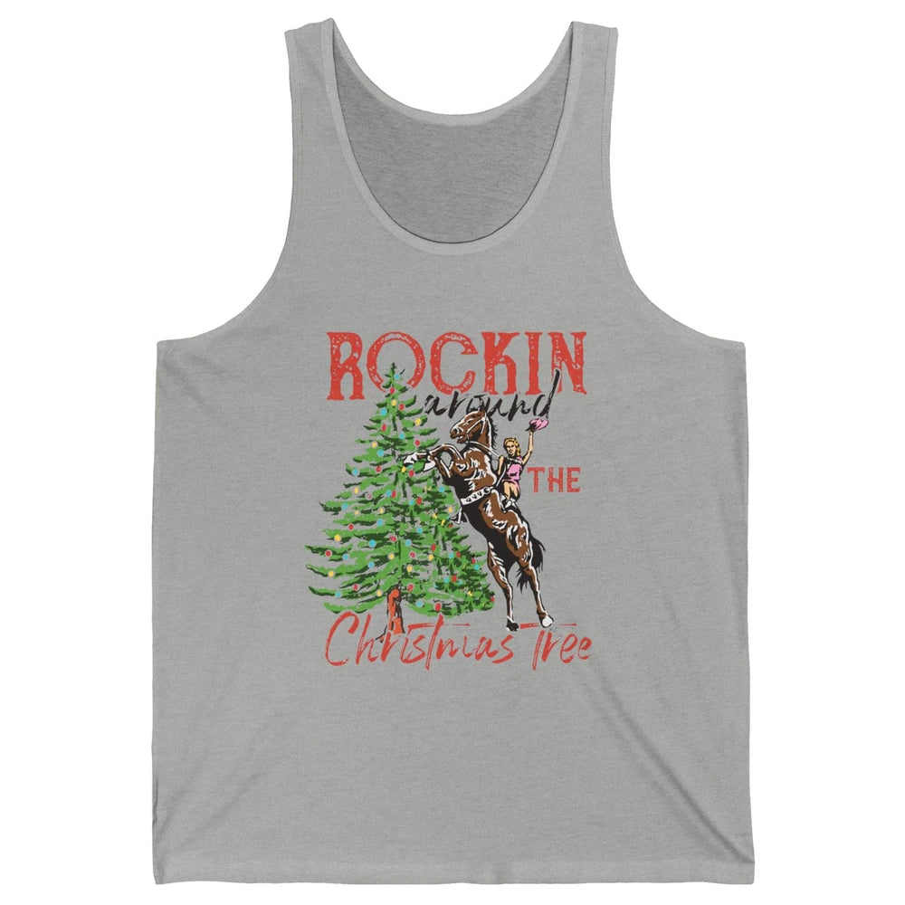 Funny Cowgirl Horsing Rocking Around Christmas Tree Western Unisex Jersey Tank