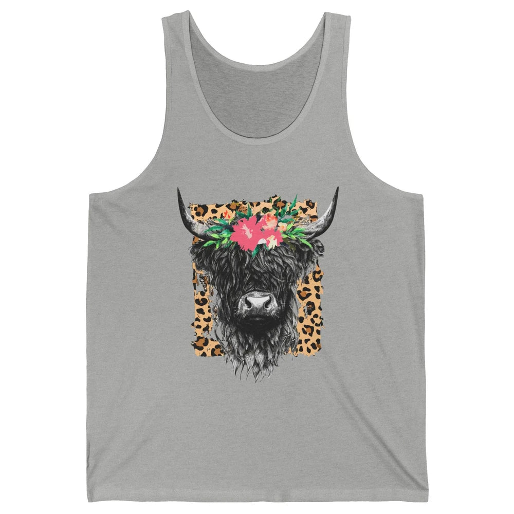 Leopard Floral Highland Cow Heifer Cattles Western Country Unisex Jersey Tank