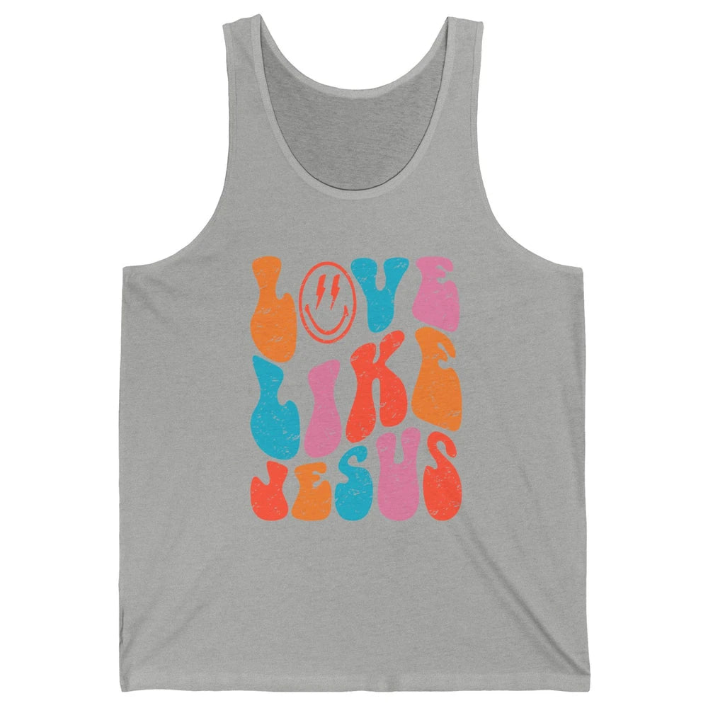 Retro Love Like Jesus Smiling Face Christian Religious Faith Unisex Jersey Tank
