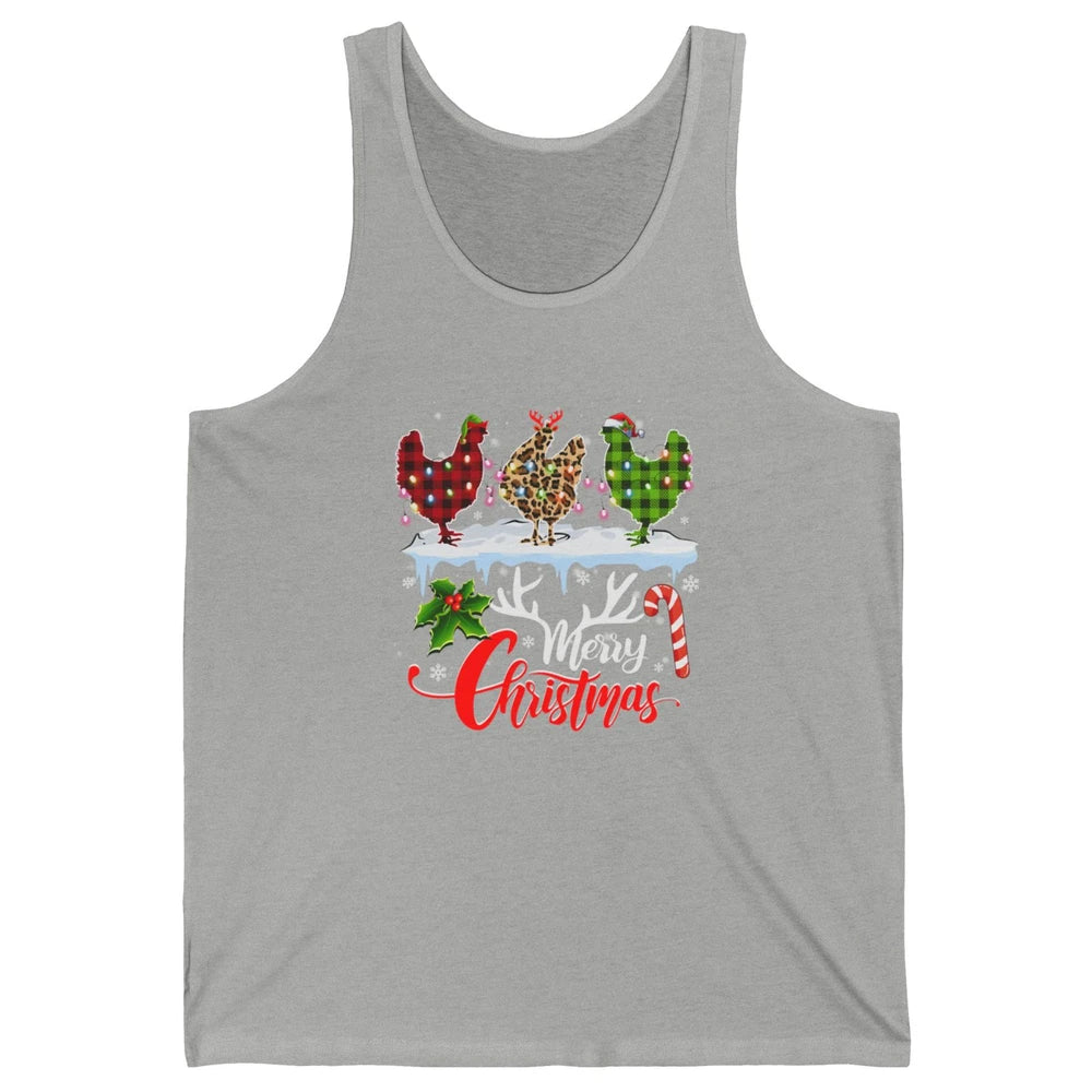 Merry Christmas Three Chickens Buffalo Leopard Red Plaid Hen Unisex Jersey Tank