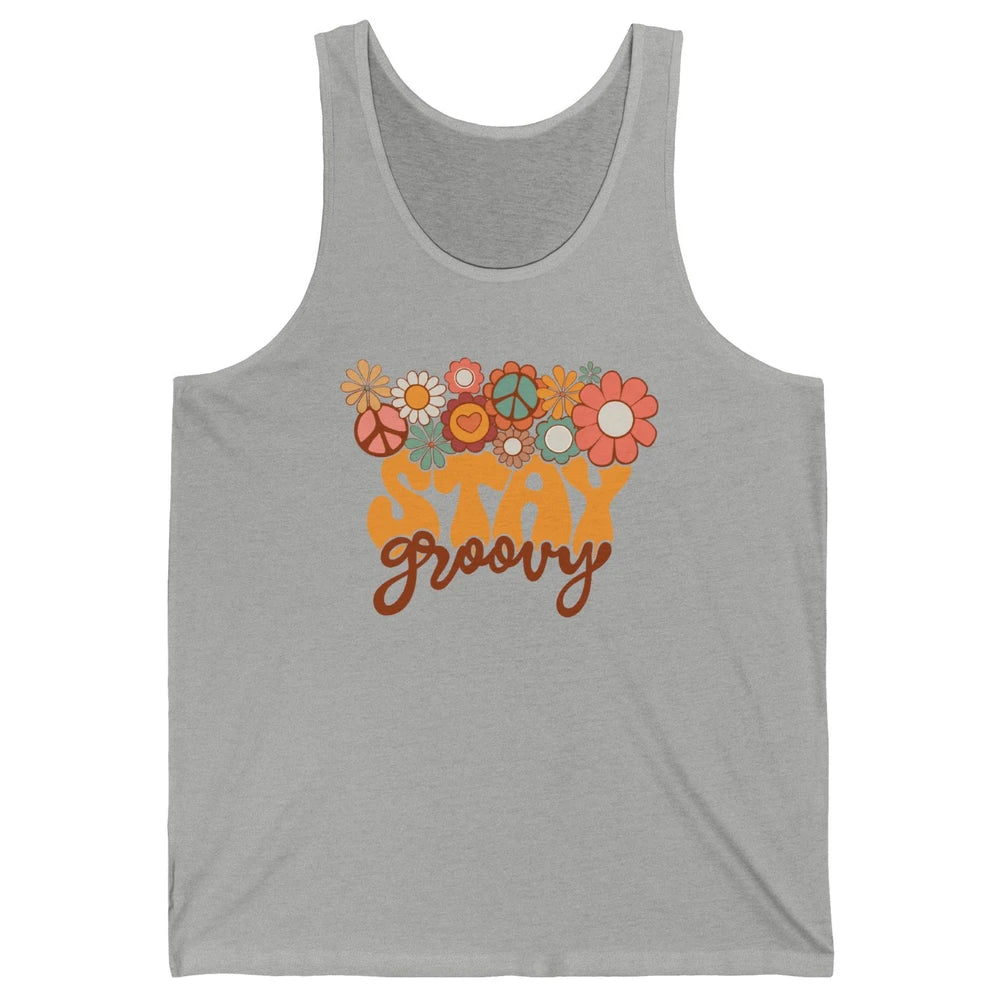 Retro Sunflower Hippie Stay Groovy Positive Mind Happy Life Unisex Jersey Tank
