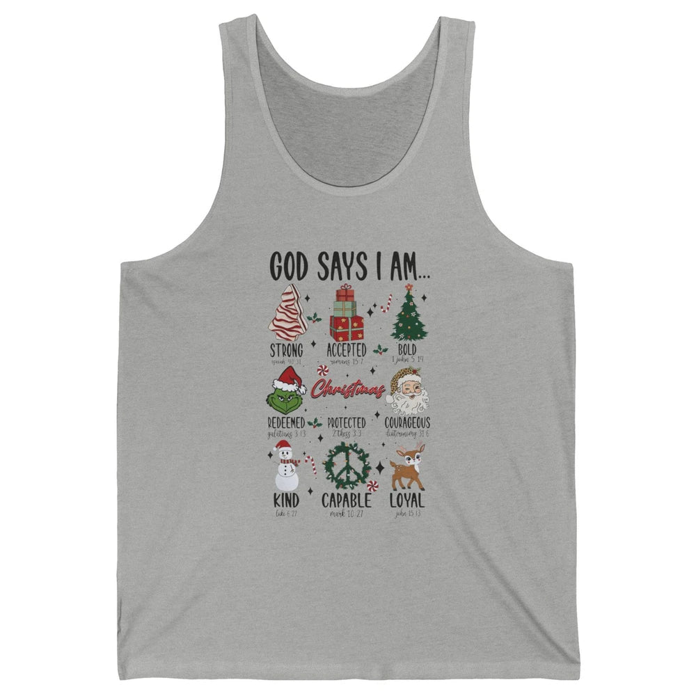 Retro Christmas God Says I Am Bible Verse Religious Boy Girl Unisex Jersey Tank